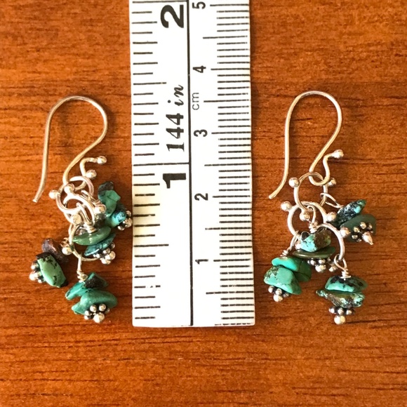Handmade Sterling Silver Turquoise Dangly Earrings - Picture 8 of 8